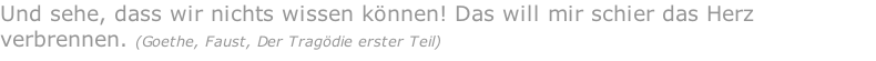 Und sehe, dass wir nichts wissen können! Das will mir schier das Herz verbrennen. (Goethe, Faust, Der Tragödie erster Teil)